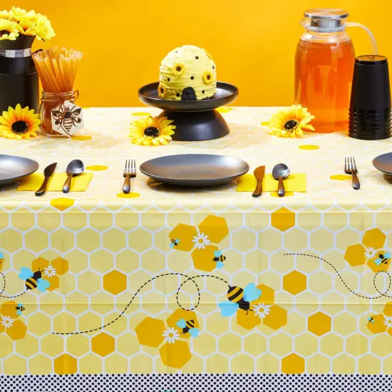 3 Pack Bee Tablecloth, for Kids Birthday Party, Baby Shower, Bumble Bee Gender Reveal Decorations, (54 x 108 In) {2}