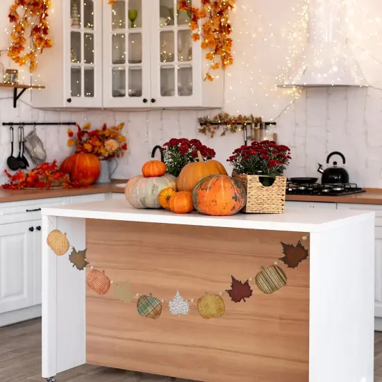 Wooden Pumpkin Garland Maple Leaf Garland - Orange {4}