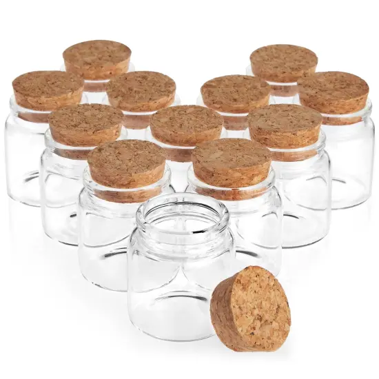 12 Pack Small Glass Jars with Cork Lids, 50ml Mini Bottles for DIY Crafts, Party Favors, Sand {1}