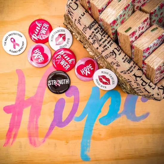 24 Pack Breast Cancer Awareness Pins Bulk, Black & Pink Round Buttons Accessories, 6 Designs, 2.25 in {3}