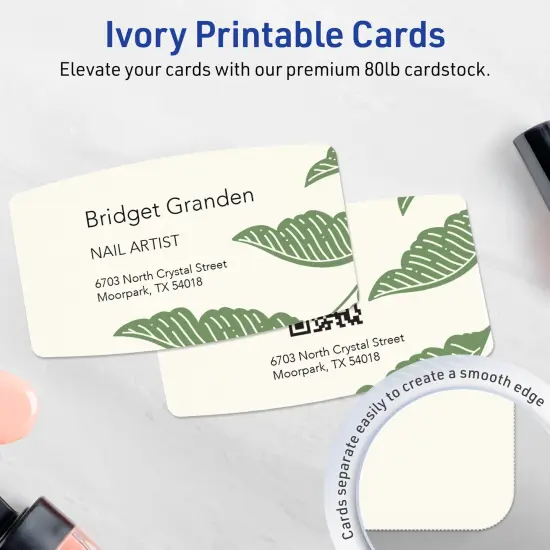 Avery Printable Arched Rectangle Business Cards, Sure Feed Technology, 2" x 3-1/2", Matte Ivory Cardstock, Print-to-The-Edge, Laser/Inkjet Printable, 80 Total {3}