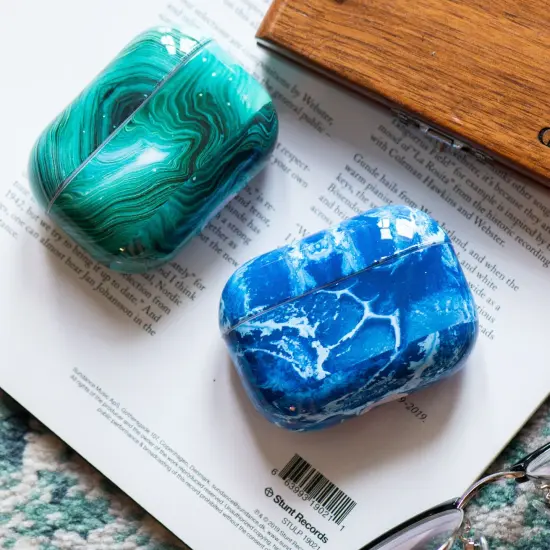 For Apple AirPods Pro Case, Sea Blue Marble Protective Cover with Keychain for Women Men {7}