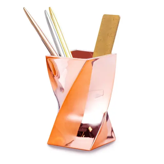 Zodaca Wave Pen Holder, Pencil Cup Office Desk Organizer Makeup Brushes Storage, Rose Gold {3}