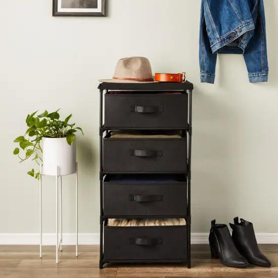 4-Tier Tall Closet Dresser with Drawers - Clothes Organizer and Small Fabric Storage for Bedroom (Black) {4}
