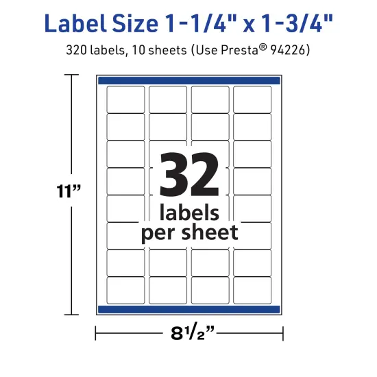 Avery TrueBlock Matte White Paper Labels,1-1/4" x 1-3/4" Rectangle {5}