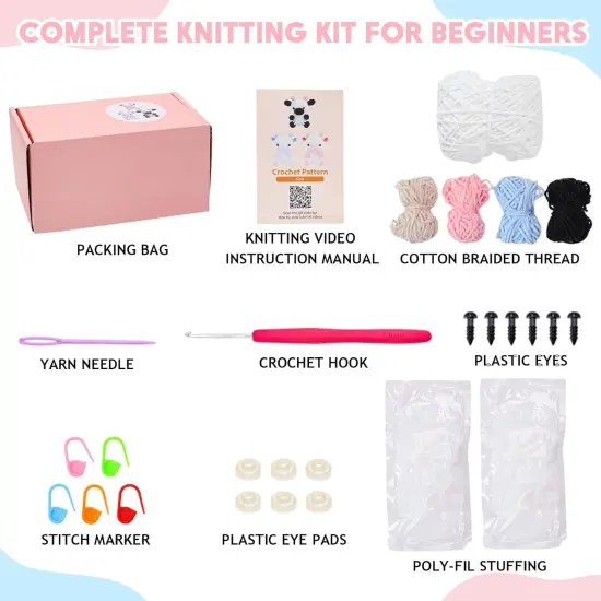 3 Cute Animal Cow Pattern Crochet Starter Kit {2}