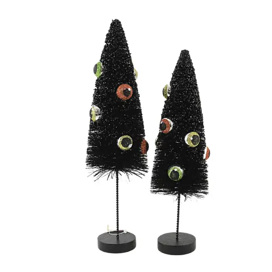 Bethany Lowe 11.0 Inch Eerie Eyeball Bottle Brush Tree Halloween Tree Ornament Set , Halloween Decor Set Of 2 Glittered Black {1}