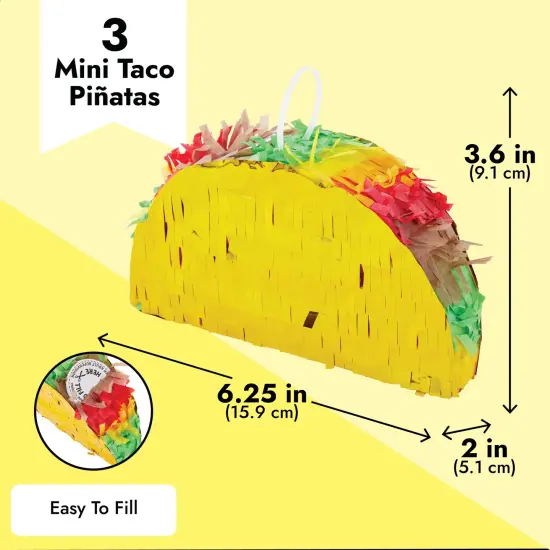 3 Pack Mini Mexico Taco Pinatas for Cinco de Mayo Party, Fiestas Mexican Celebrate Party Decoration, 6 x 2 x 3.5 inches {3}