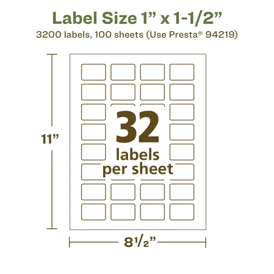 Avery Recycled Matte White Labels,1" x 1-1/2" Rectangle {5}
