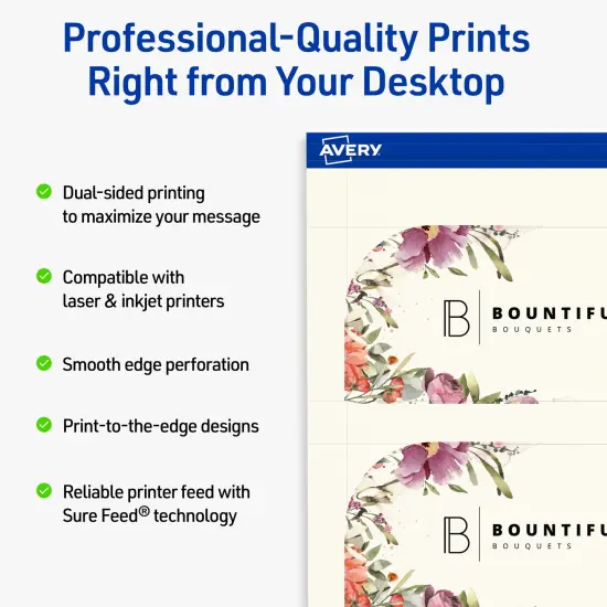 Avery Printable Single Rounded Corner Rectangle Business Cards, Sure Feed Technology, 2" x 3-1/2", Matte Ivory Cardstock, Print-to-The-Edge, Laser/Inkjet Printable, 80 Total {2}