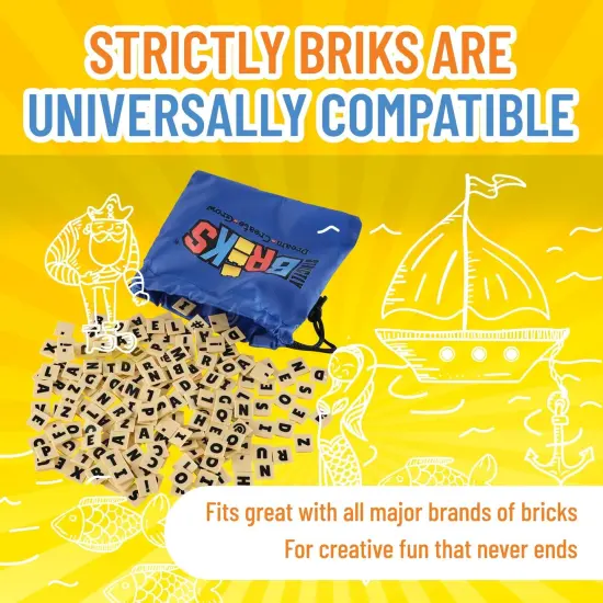 Strictly Briks AlphaBriks, 200 Pieces, 2x2 Alphabet Letter Bricks with Drawstring Bag, Easy to Remove, Fun and Educational Tool, 100% Compatible with All Major Brands Multicolor {4}