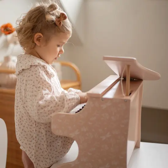 Label Label: Wooden Piano - Pink - Musical Instrument Toy, Dragonfly & Nature Design, 15 White-10 Black Keys, Closing Lid, 16.5 x 12.5 x 16", Kids 3+ {7}