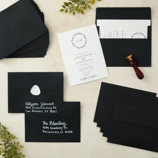 50 Pack Black Envelopes - Bulk Black 5.25x7.25 Envelopes for Invitations, Wedding, Graduation, Birthday, Greeting Cards (A7, Square Flap) {2}