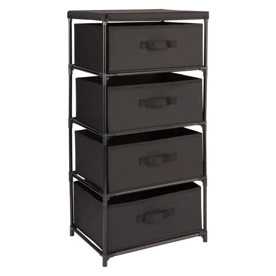 4-Tier Tall Closet Dresser with Drawers - Clothes Organizer and Small Fabric Storage for Bedroom (Black) {1}