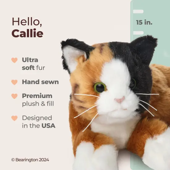 Bearington Collection Callie Cat 15 In Stuffed Animals Calico Cat Plush Toy - Stuffed Cats That Look Real - Plushies for Kids, For Ages 3-14 Multicolor {2}