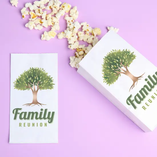 Big Dot of Happiness Family Tree Reunion Popcorn Bags, Family Gathering Party Favor Snack Treats, Free-Standing Individual White Paper Bags - 25 Count {3}