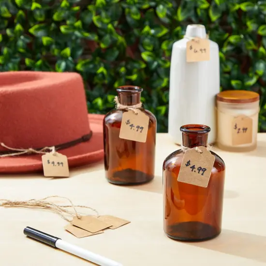 1000-Pack Kraft Paper Gift Tags with Jute Twine String, Blank Merchandise Price Hanging Labels 1.3 x 1.7, Bulk Brown Tags for Wedding, Birthday, Holiday, Party Favor, Art and Craft Wrapping {4}