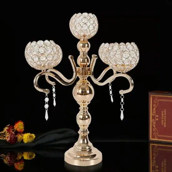 5 Arms Crystal Candelabra Votive Candle Holder Wedding Decor Table Centerpieces {3}
