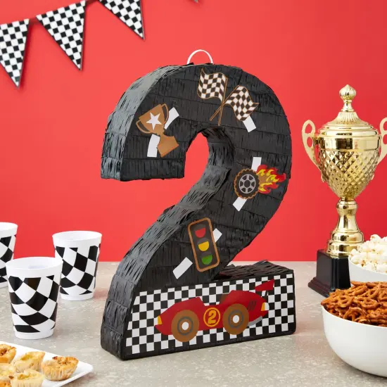 Number 2 Race Car Pinata for Two Fast Birthday Decorations, Party Supplies (Small, 11.85"L x 3"W x 16.5"H), For Ages 3+ Black {2}