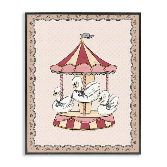 Stupell Industries Vintage Swan Carousel Framed Giclee Wall Art Design by Andrea Jasid Grassi {1}