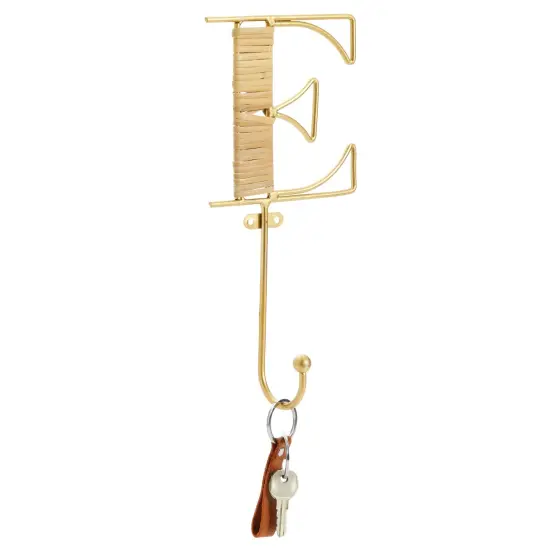 4 Piece Wall Mount Key Holder with 4 Hooks, Rustic Rattan Home Letters for Key Storage (4 x 10 In) Gold {6}