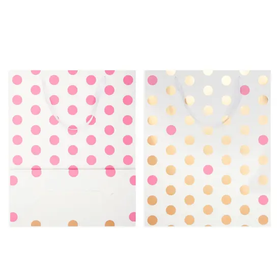 Extra Large Gift Bags for Birthday Party, Girl Baby Shower, Pink Polka Dots (6 Pack) {7}