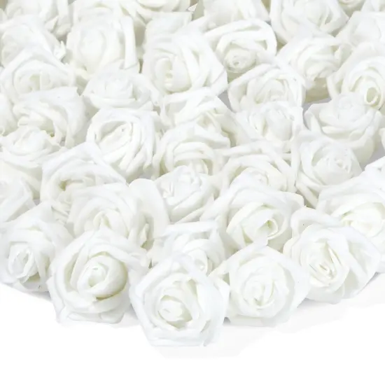 Bright Creations 200 Pack White Flower Heads, 2 Inch Stemless Fake Foam Roses for Wall Decorations, Wedding Receptions, Faux Bouquets, Table Scatter, DIY Crafting Projects {1}
