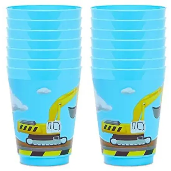 16 Pack Plastic Excavator Cups for Kids, Construction Party Favors for Birthday Party Supplies (16 oz) Blue {4}