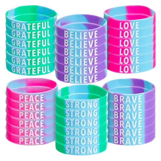 36 Pack Inspirational Rubber Bracelets, Motivational Silicone Wristbands, Tie Dye Party Favors for Kids and Adults Purple {7}