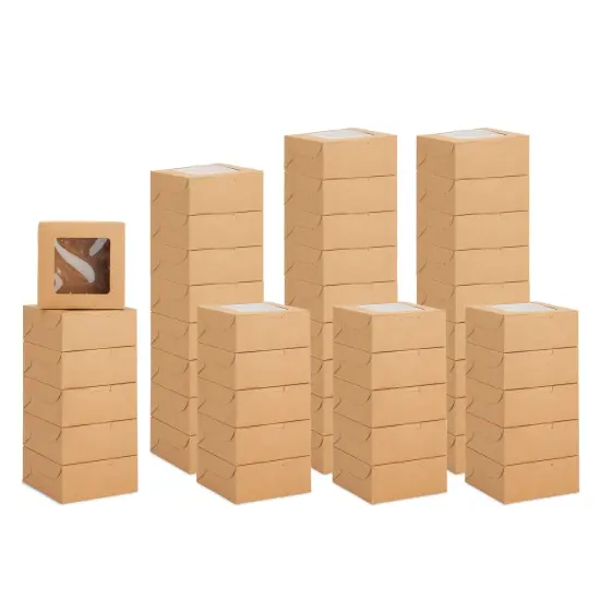 50 Pack 6x6 Dessert Boxes with Window, Bulk Bakery Containers for Cookies, Cupcakes (Kraft Paper) Brown {7}