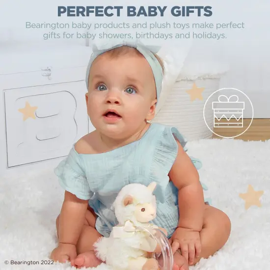 Bearington Baby Lil&rsquo; Alma Stuffed Animal Rattle: 5.5&rdquo; Llama Shaker Toy with Soft Plush Faux-Fur, Satin Bow, Clear Ring and Moving Beads; Makes a Great Baby Shower Gift White {3}