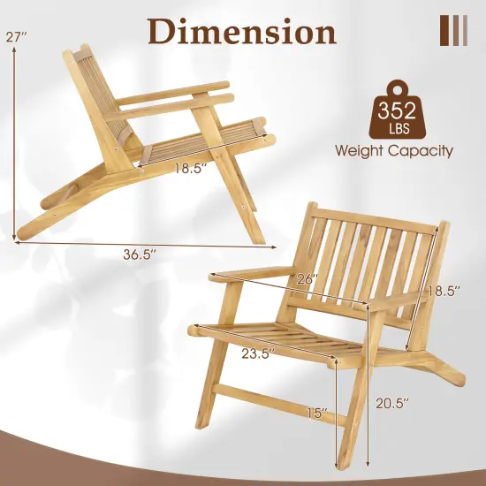 Teak Wood Outdoor Reclining Chair with Comfortable Backrest and Armrests {6}