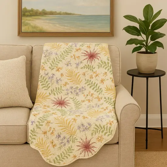 48" x 58" Fiji Quilted Botanical Scalloped Edge Accent Throw Blanket {4}