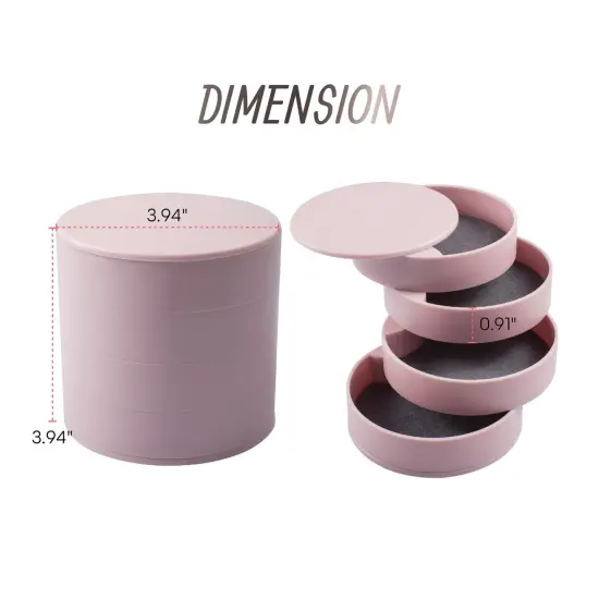 Zodaca 4 Layer Jewelry Storage Organizer, 360 degree Rotating Tiered Jewelry Trinket Tray, Small Plastic Ring Bracelet Earring Holder for Women, Pink {6}
