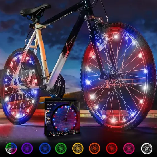 Activ Life Bike Wheel Lights (2 Tire, Patriotic) Brighter and LED Visible from All Angles, for Easter Basket Stuffers, Spring Break Essentials & Beach Vacation, Cool Family Fun, Birthday Gift {1}