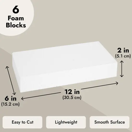 6 Pack Rectangle Foam Blocks for Crafts, Floral Arrangements, DIY School Projects (12 x 6 x 2 In) White {4}