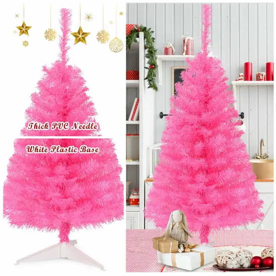Costway 3ft Unlit Artificial Christmas Halloween Mini Tree Black with Plastic Stand Green/Black/Pink {6}