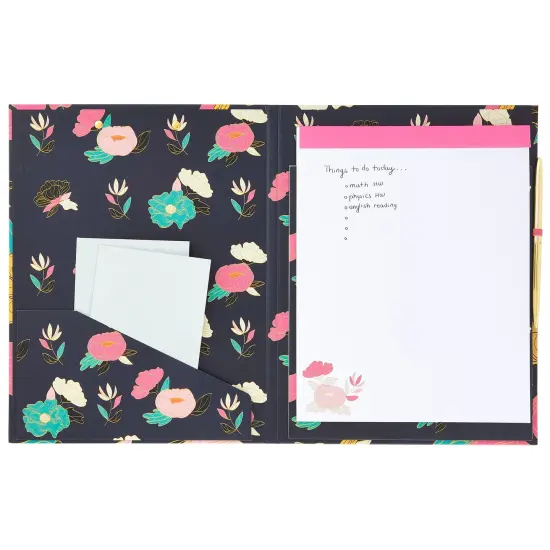 Floral Clipboard Folio with Notepad, Low Profile Clip and Interior Storage Pocket, Cute Clipfolio Business Folder (13 x 9 In) Black {7}