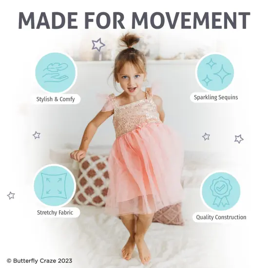 Butterfly Craze Birthday Sequin Dress with Glitter and Sparkle for Little Girls, Fluttering Into the Princess Ballerina Party, Perfect for Dress-up Parties, & Other Occasions, Pink/Gold, 6 years {4}