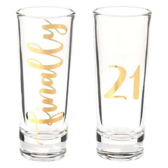 Novelty Shot Glasses for 21st Birthday Party, Finally 21 (2 oz, 2 Pack) Clear {1}