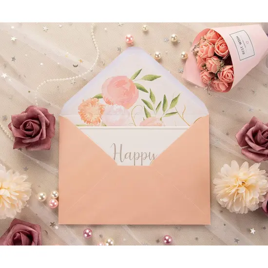 50 Pack A7 Envelopes with Floral Liner for 5x7 Invitations, Greeting Cards, Weddings (7.25 x 5.25 In) - Blush Pink {2}