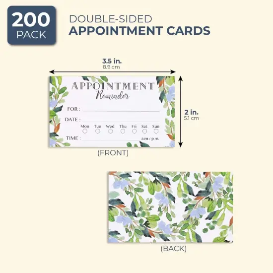 Paper Junkie 200 Pack Green Foliage Appointment Reminder Cards - Double-Sided Design Appointments Reminder Cards for Salons, Dentists, Doctors, Hair Stylists, and Therapists (3.5 x 2 in) {2}