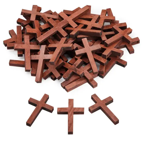 50 Pack Bulk Small Cross Set for Crafts, Wooden Cross Charms for Christian Baptism, Easter, First Communion, Rosary (1 x 2 In) {1}