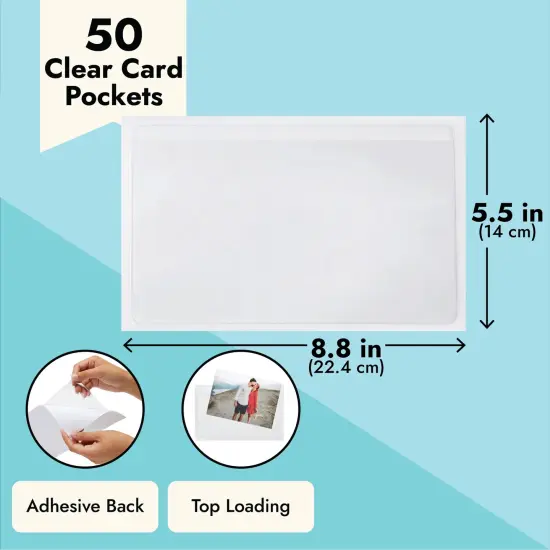 50-Pack Clear Adhesive Pockets Sleeves 5x8 for Index Card and Planners, Bulk Top Load Plastic Label Holder Protector for Photos, Note Cards, Office Supplies, Small Business {5}