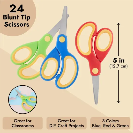 Juvale 24 Pack Blunt Tip Scissors for Kids Ages 3-14 - Classroom Bulk Pack for Crafts, Student DIY Art Projects, School Supplies - Multicolor (5 Inch) {4}