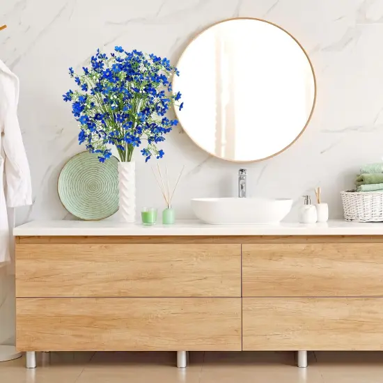 Flowers 8PCS Silk Flowers with Long Stems, Fake Flowers Bulk Fake Babys Breath, Royal Blue Flowers for Tall Vase Outdoor Garden Wedding Party Home Table Centerpiece {5}