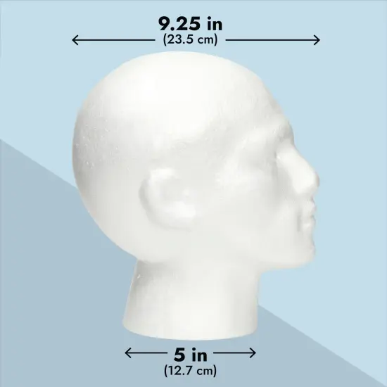 Male Foam Head Form, Mannequin Display for Masks, Hats, Wigs, Halloween Decoration (White, 9.25x11 in) {5}