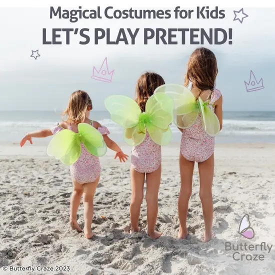 Butterfly Craze Girls' Fairy, Angel, or Butterfly Wings Costumes & Dress Up Collection: Set of 6, Magical Delights, Favors or Supplies for Kids, Make Your Little One's Birthday Party Special, Green {6}
