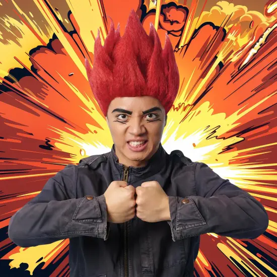 Anime Red Riot Adult Red Costume Wig {4}