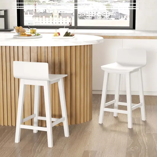 Costway 24.5" Wood Bar Stools Set of 2 with Solid Back & Seat Mid Century Bar Chairs Brown/Black/White {2}